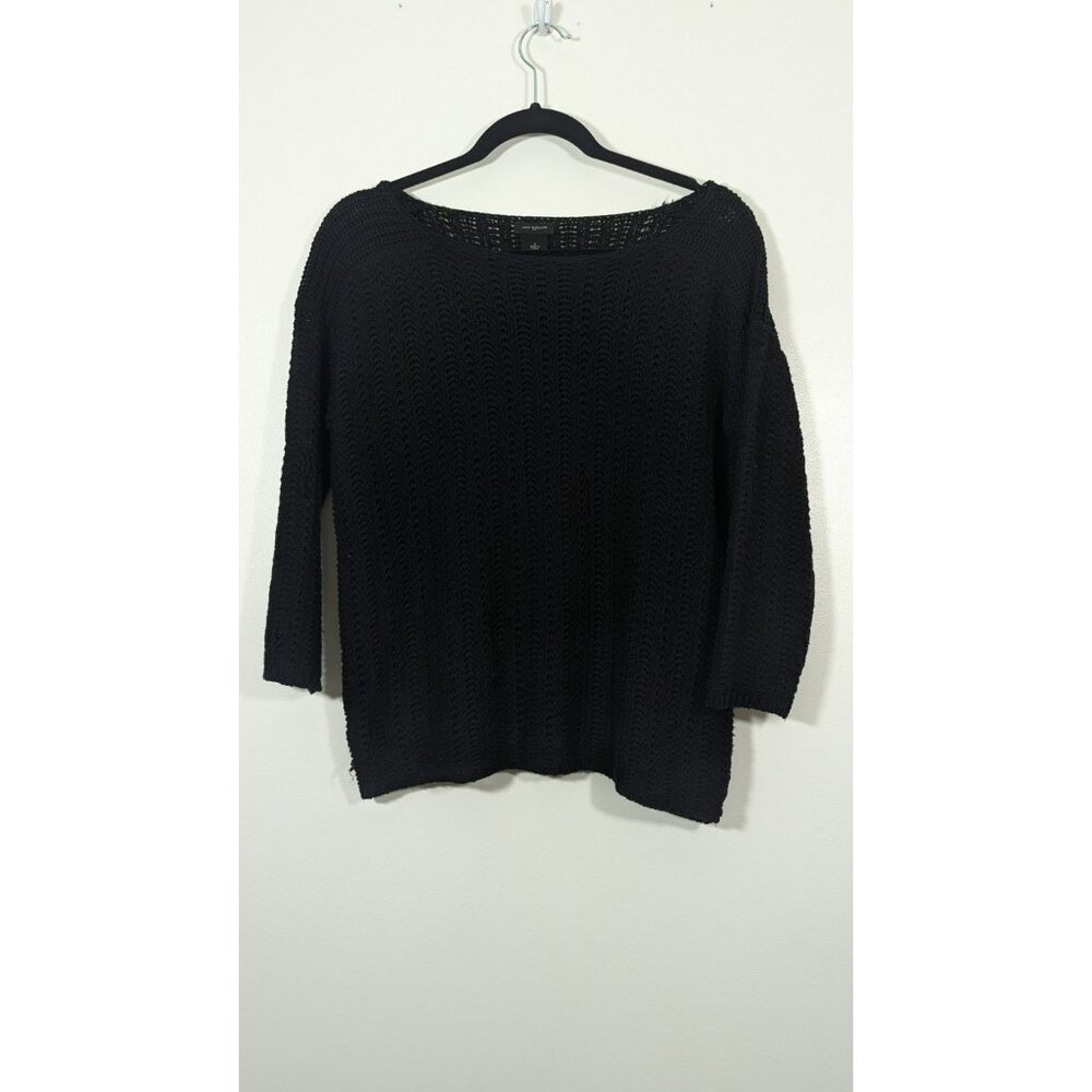 Ann Taylor Womens Black Open Knit Sweater Pullover Size S 3/4 Sleeve Lightweight